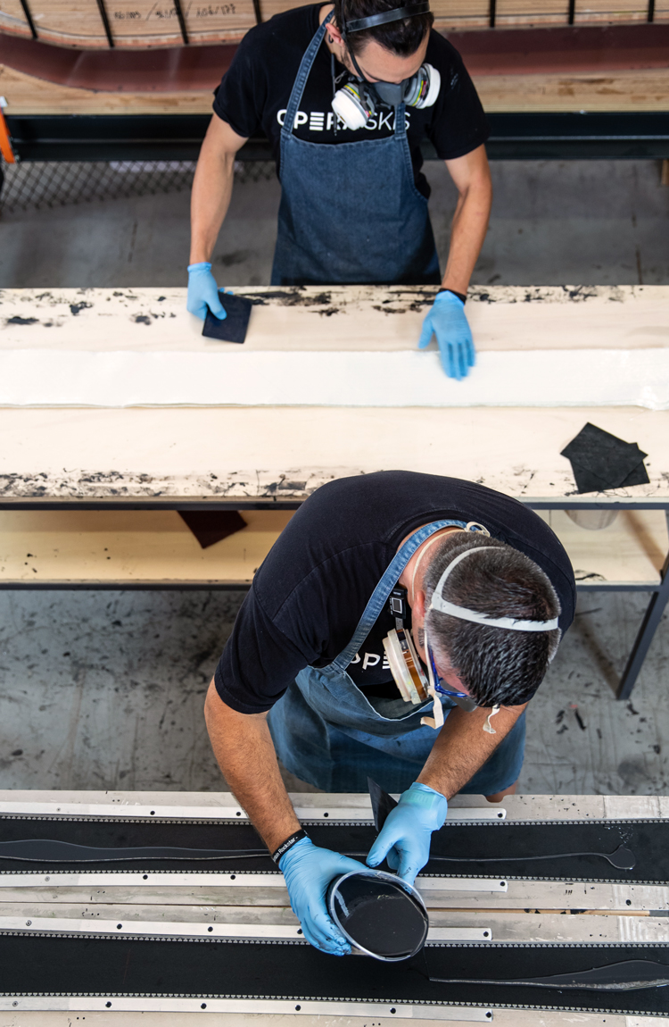 Artisans at work on the OPERA handcrafted skis
