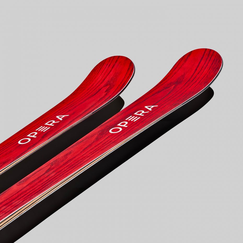 alpine race carve skis in red wood | art65 | OperaSkis