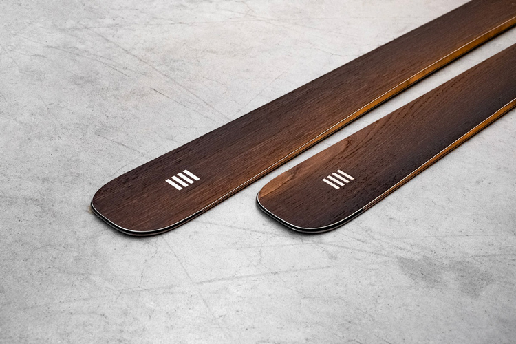 Ski tails in Abonos fossil wood, art89 skis by OPERA Skis